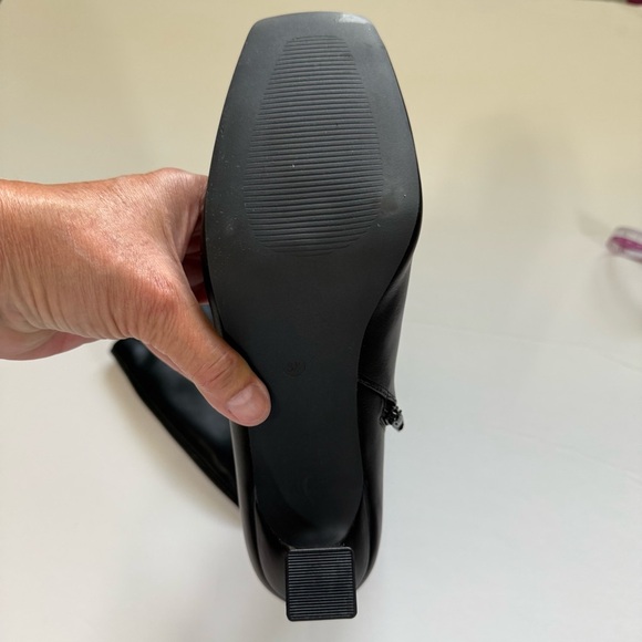 New Coutgo black knee high faux leather boots square toe kitten heel size 8.5 - Picture 12 of 13